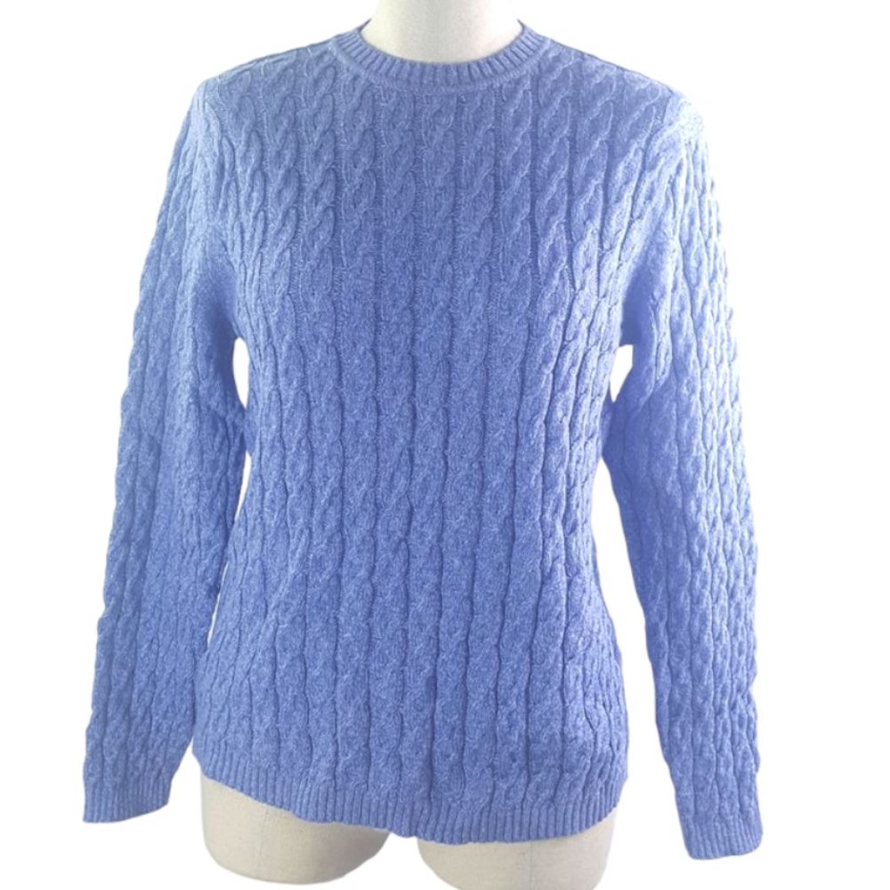 Karen Scott Ribbed Knit Pullover Chunky Sweater Purple Round Neck